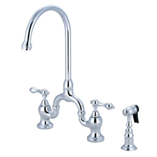 KS7791ALBS English Country Kitchen Bridge Faucet W/Brass Sprayer, Chrm
